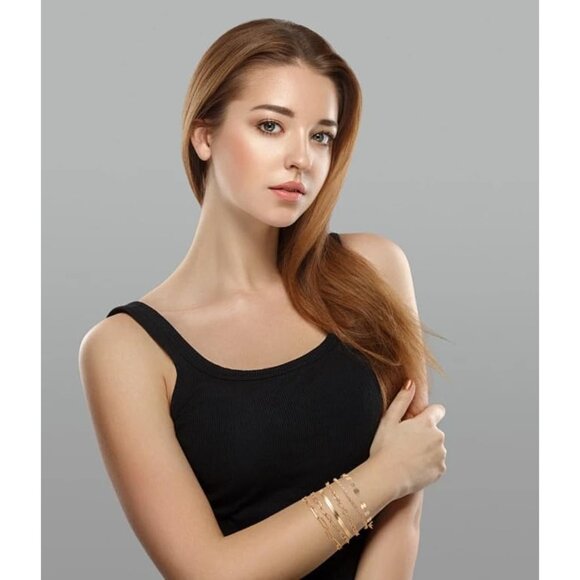 14K Gold Plated Bracelets for Women Dainty Stackable Chain Bracelet Set Gift - Picture 4 of 6